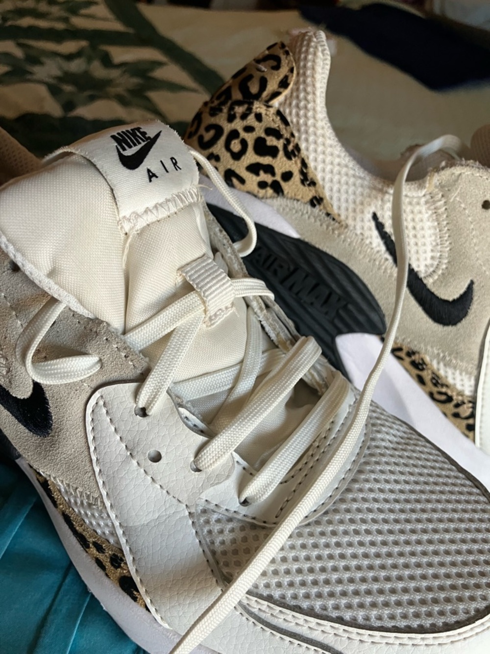 Nike White & Black Air Max Sneakers with Leopard Accent - Picture 4 of 16